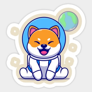 Cute Shiba Inu Dog Astronaut Sitting Cartoon Sticker